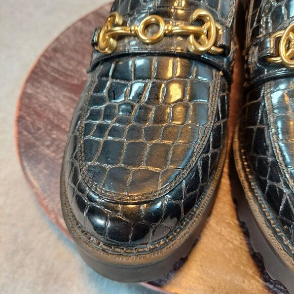 Circus NY Black Croc-Embossed Leather Loafers With Gold  Detail & Chunky Sole - Picture 4 of 16